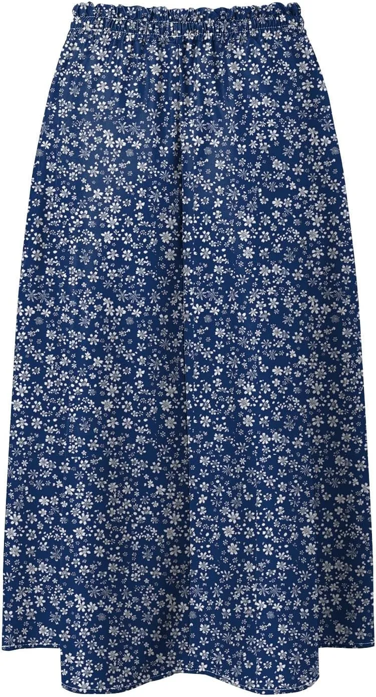 Women's Skirt Chiffon Elastic Waist A-Line Midi Length Flowy Swing Elegant Midi Skirts