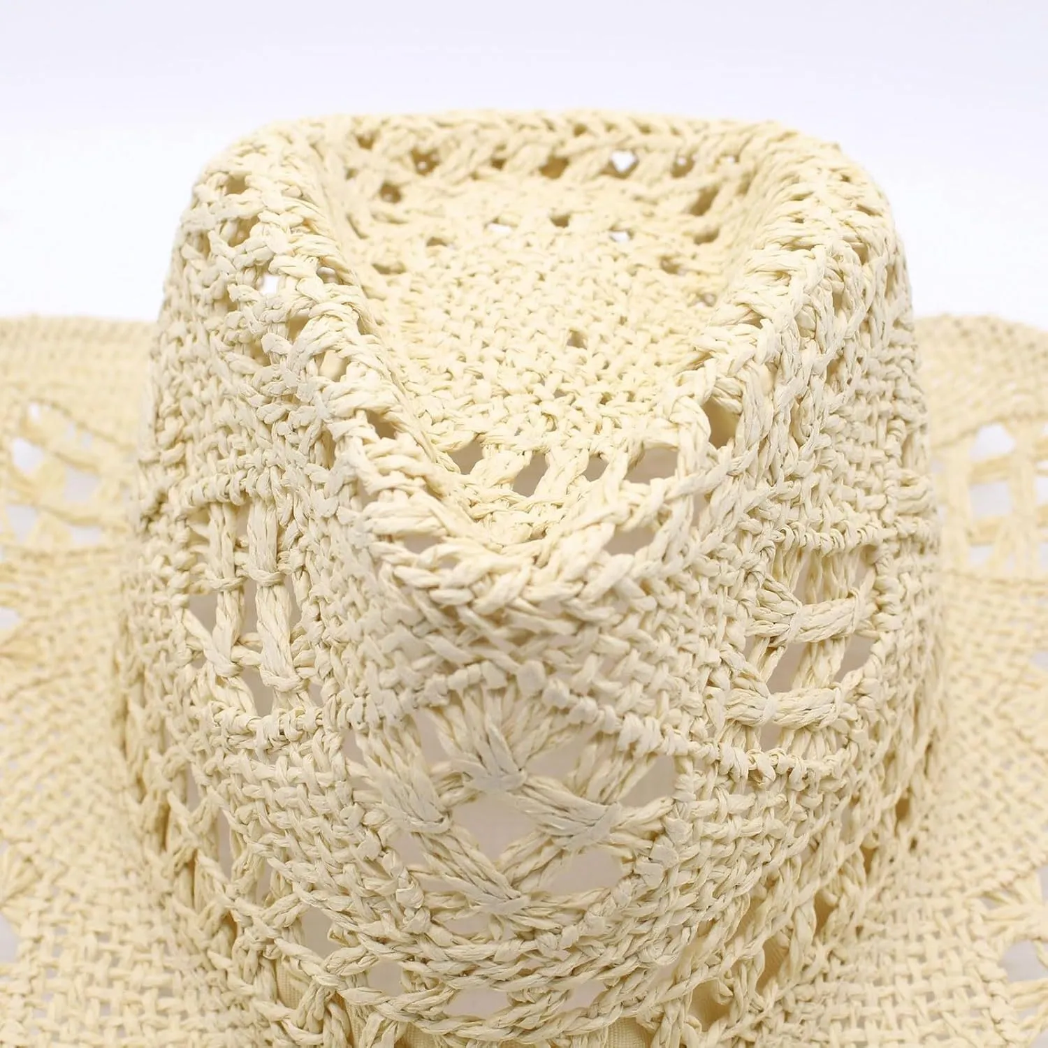 Womens Straw Cowboy Hats Western Beach Hats for Women Holiday Foldable Vacation Summer Sun Hat with Wide Brim