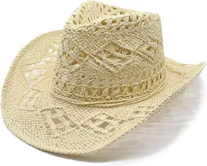 Womens Straw Cowboy Hats Western Beach Hats for Women Holiday Foldable Vacation Summer Sun Hat with Wide Brim