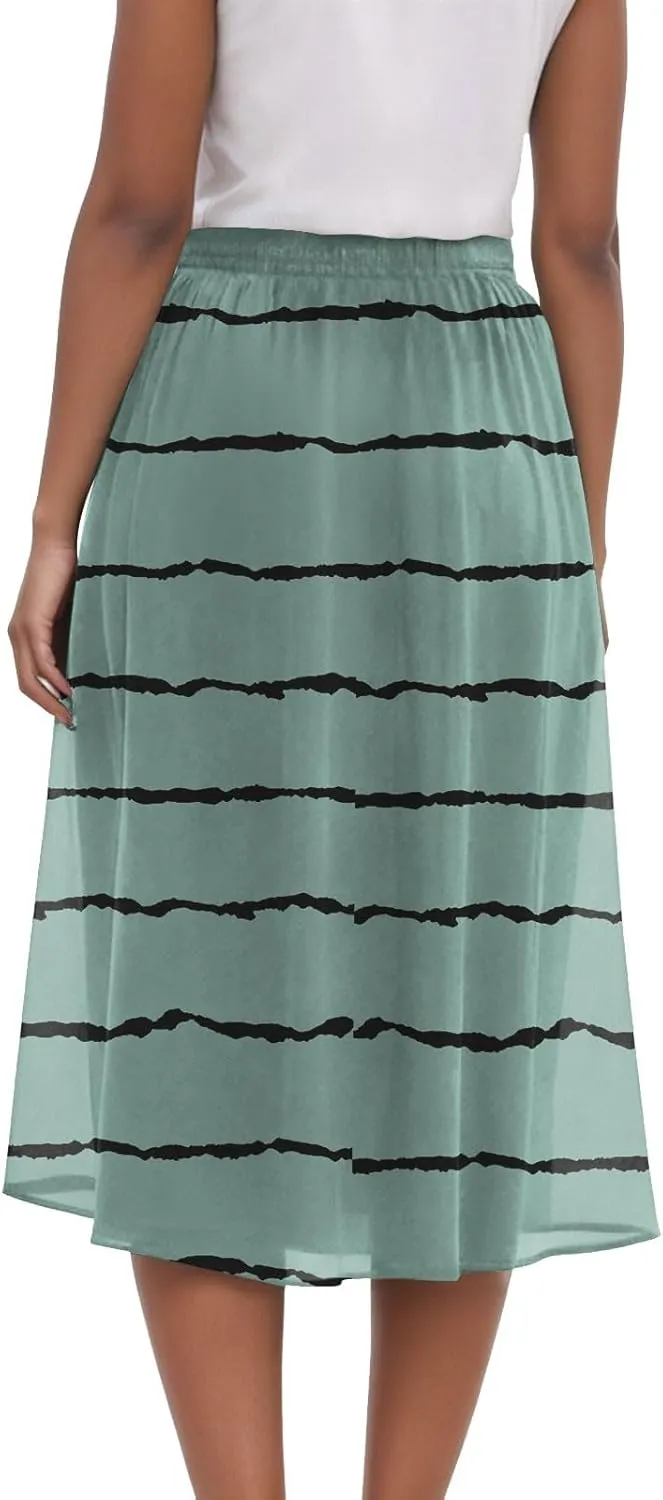 Women's Summer Boho Floral Midi Skirts Casual Flowy Tiered A-Line Elastic Waist Skirt with Pockets