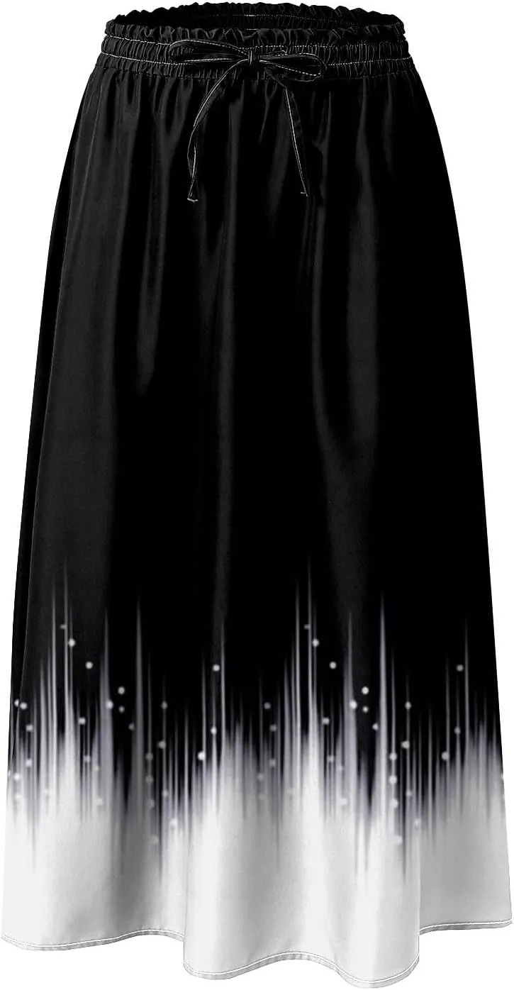 Women's Summer Boho Floral Midi Skirts Casual Flowy Tiered A-Line Elastic Waist Skirt with Pockets