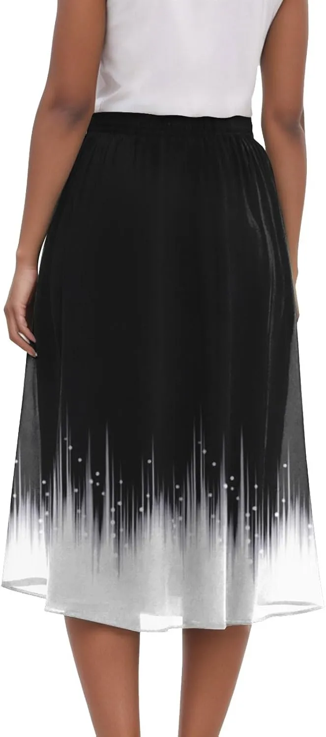 Women's Summer Boho Floral Midi Skirts Casual Flowy Tiered A-Line Elastic Waist Skirt with Pockets