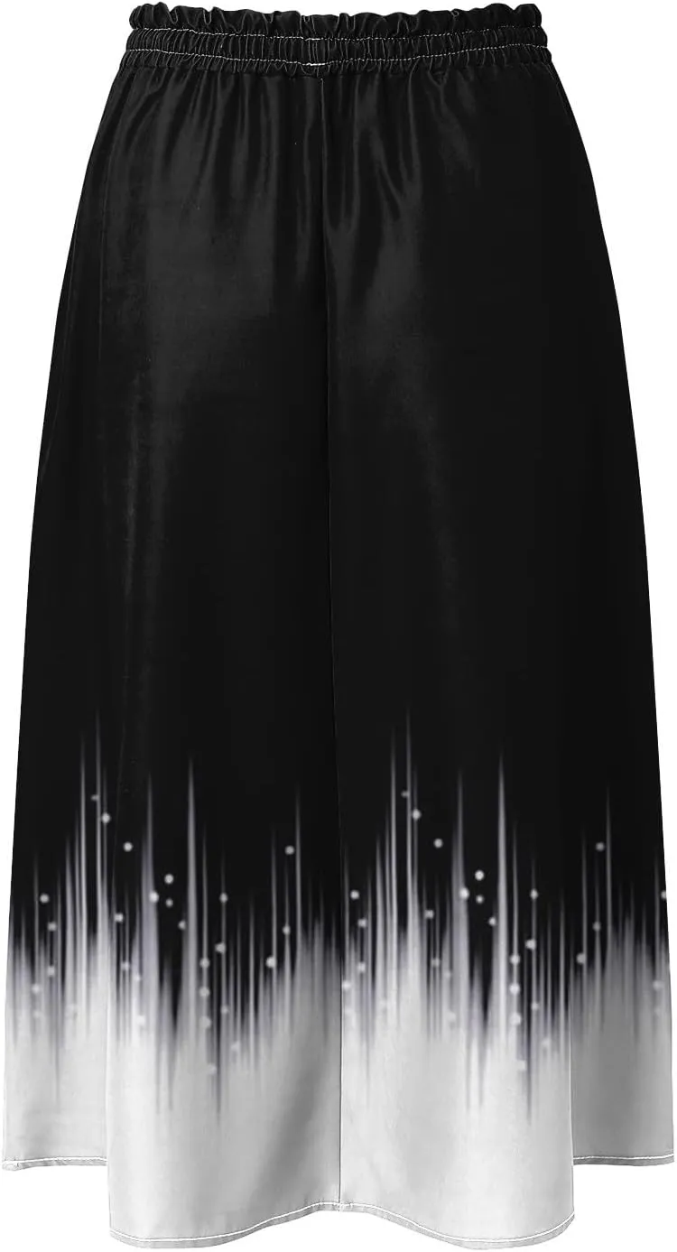 Women's Summer Boho Floral Midi Skirts Casual Flowy Tiered A-Line Elastic Waist Skirt with Pockets