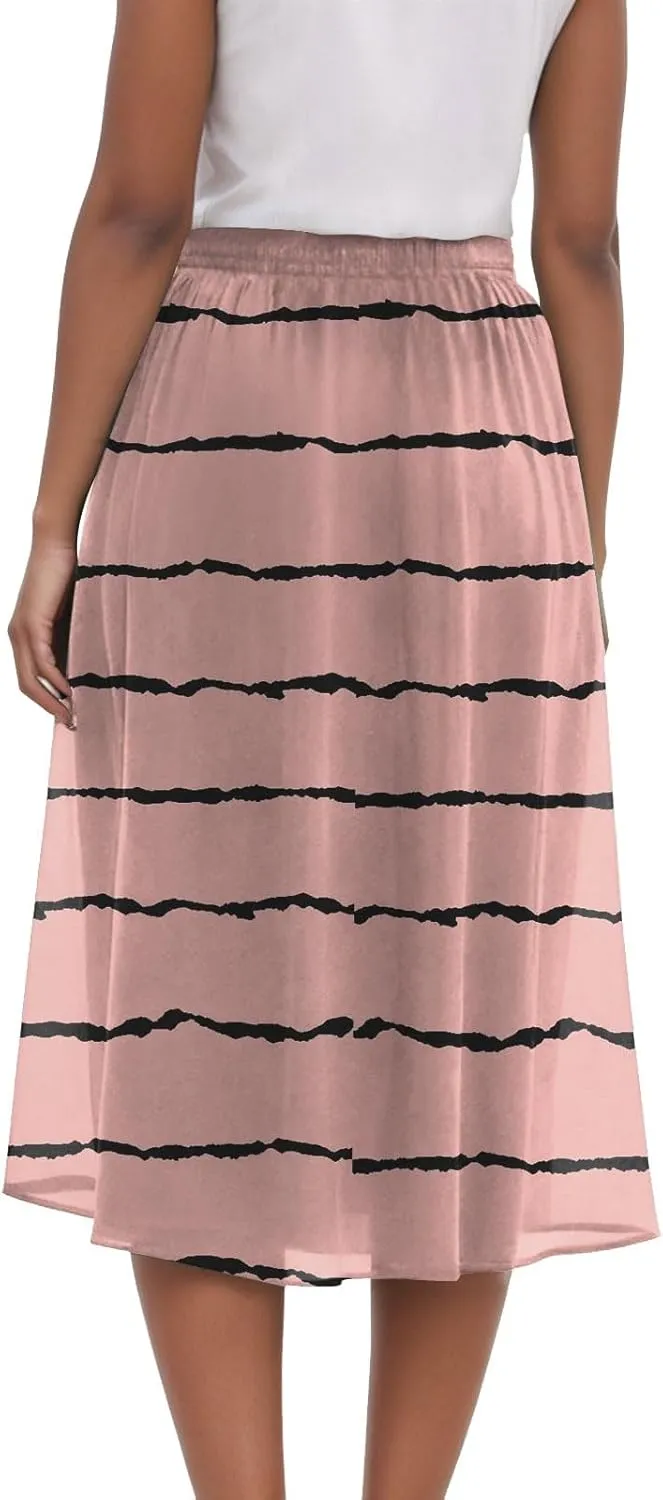 Women's Summer Boho Floral Midi Skirts Casual Flowy Tiered A-Line Elastic Waist Skirt with Pockets