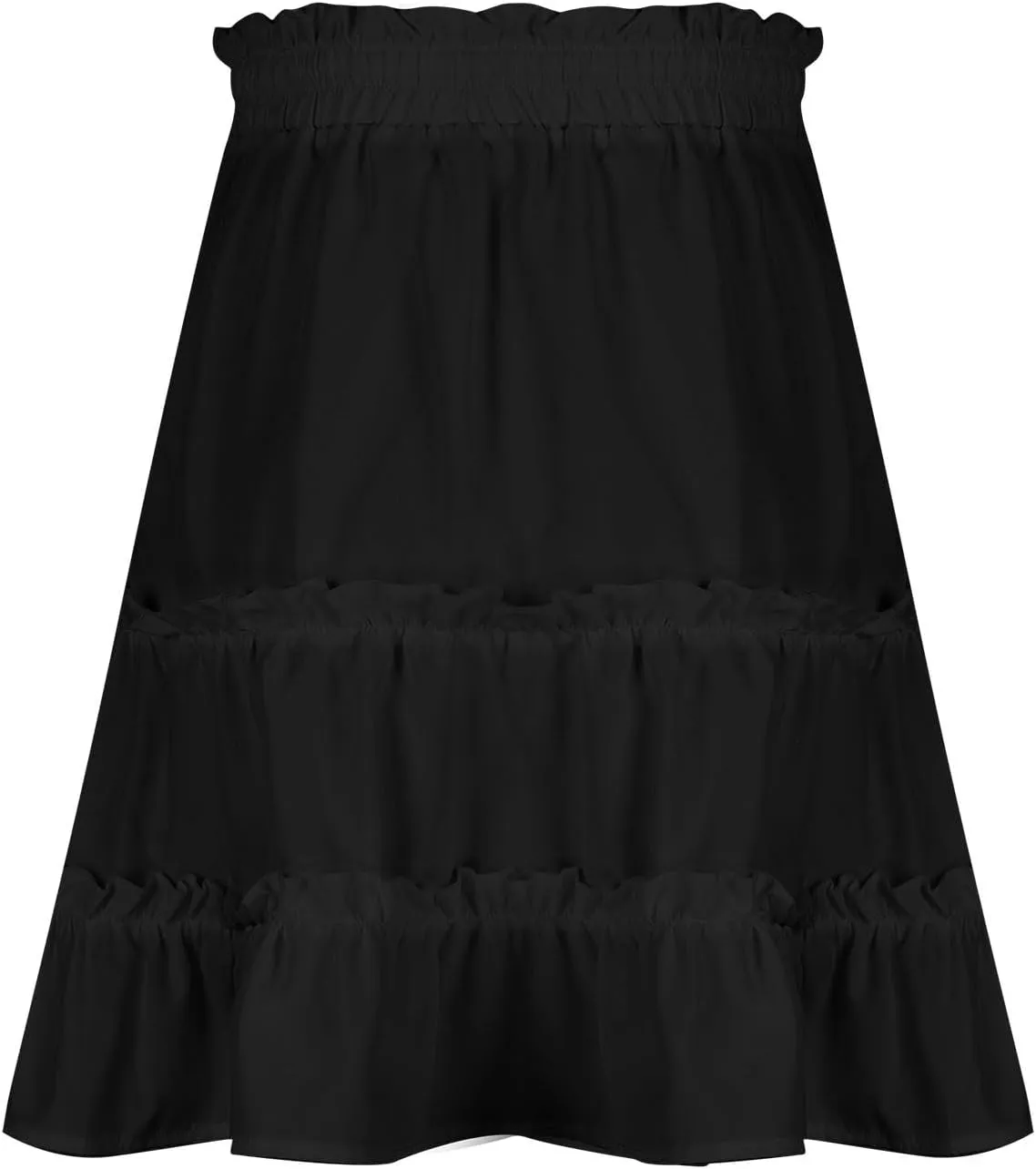 Women's Summer Boho Mini Skirt 2025 Elastic High Waist Drawstring Tiered Skirts Solid Color Pleated Beach Skirt