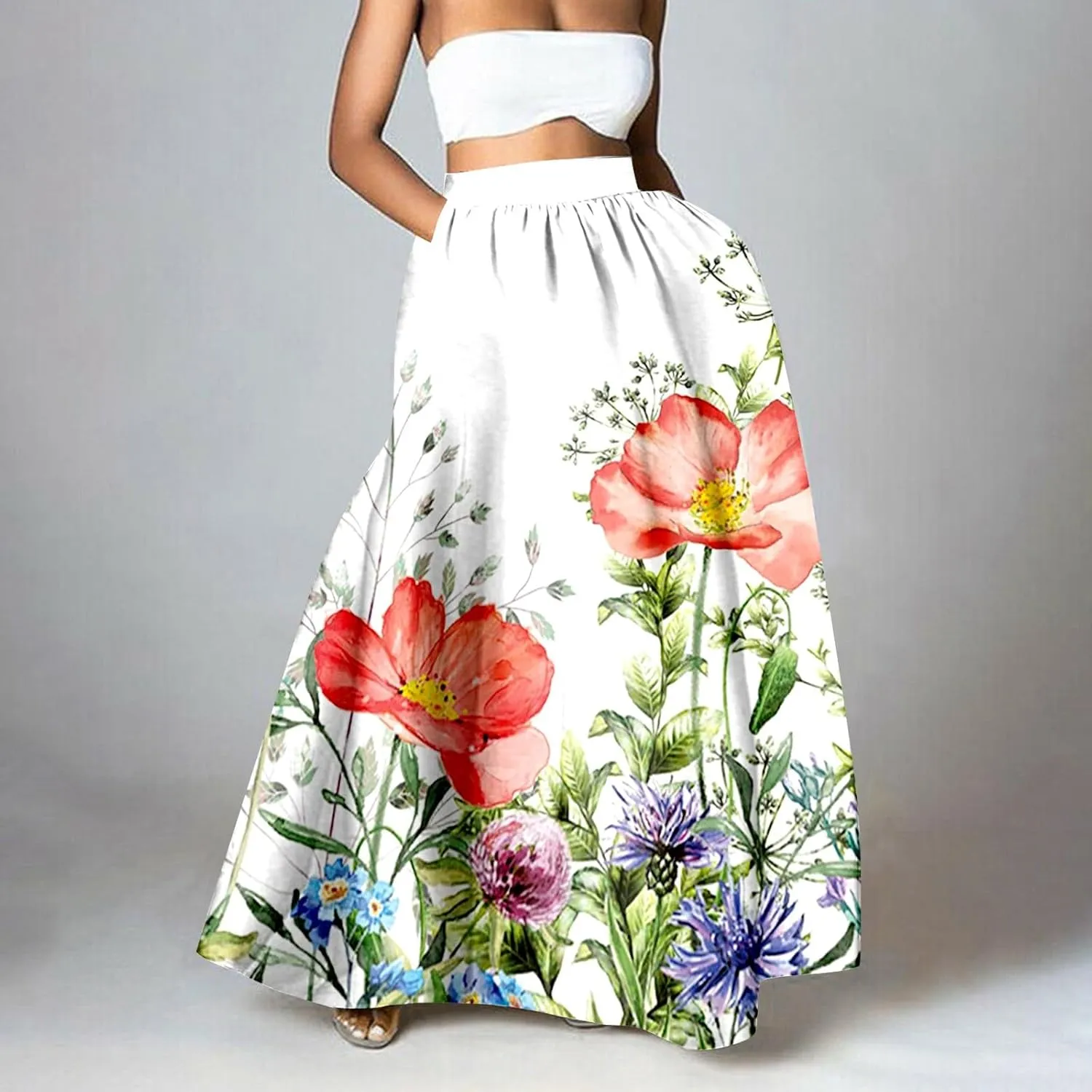 Womens Summer Maxi Skirt Boho Long Skirts Pleated Dress Casual 2025 A Line Plus Size Tiered Beach Vacation Clothing