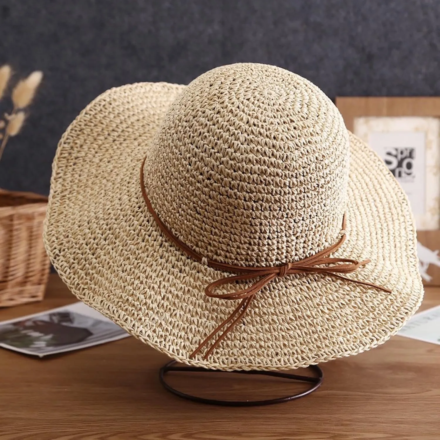 Womens Sun Hats Summer Floppy Foldable Wide Brim Beach Sun Cap Foldable Packable Beach Hat for Summer Hats