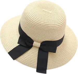 Womens Sun Straw Hat Wide Brim UPF 80 Summer UV Cap Foldable Packable Floppy Beach Hats for Women