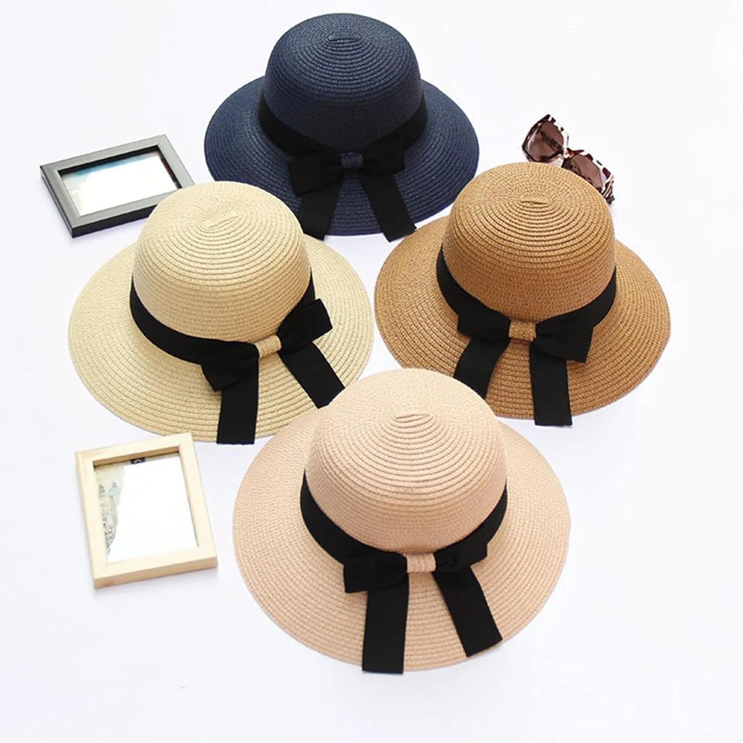 Womens Sun Straw Hat Wide Brim UPF 80 Summer UV Cap Foldable Packable Floppy Beach Hats for Women