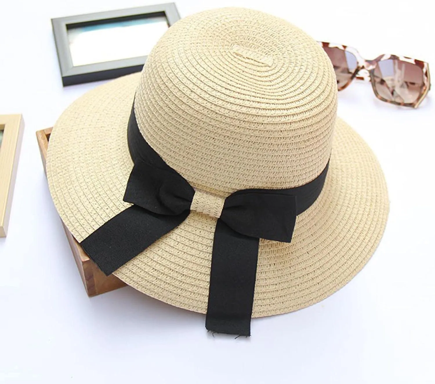 Womens Sun Straw Hat Wide Brim UPF 80 Summer UV Cap Foldable Packable Floppy Beach Hats for Women
