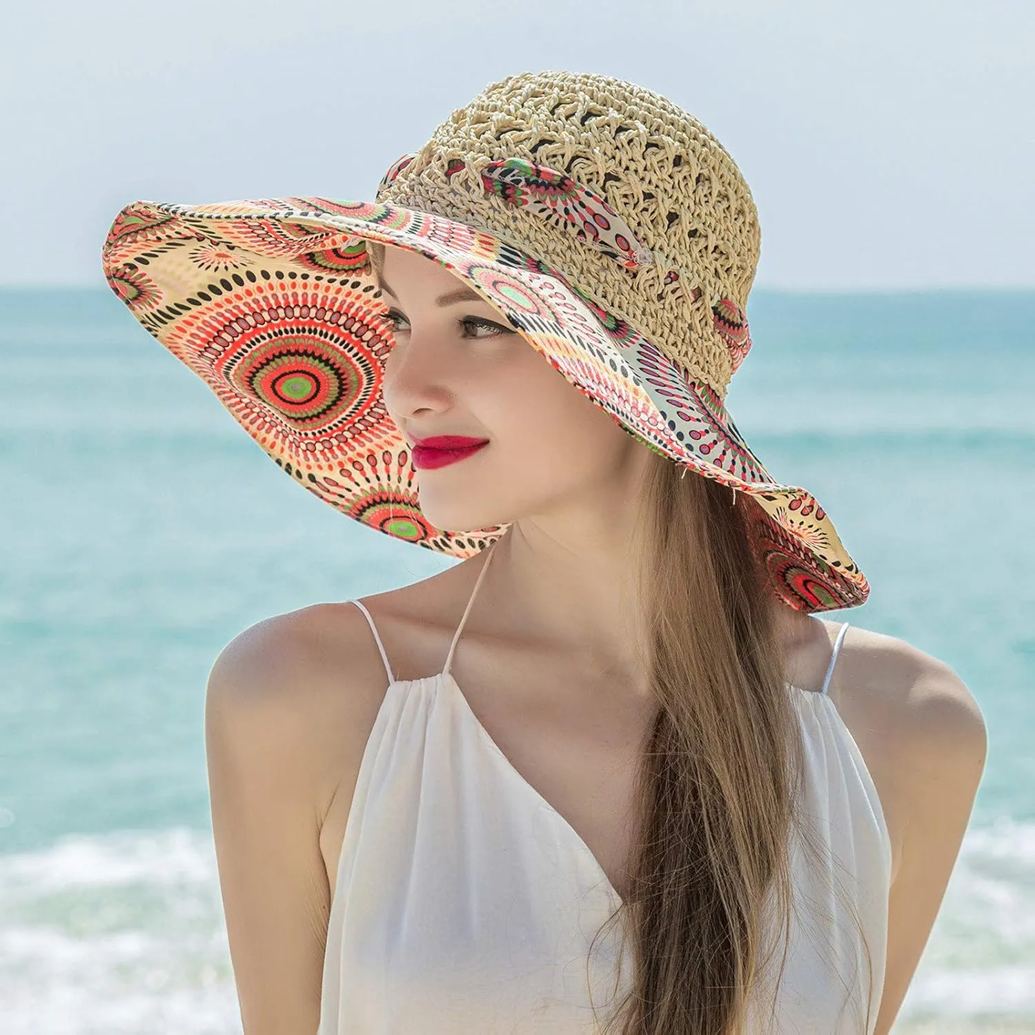 Women's Sun Visor Hats Womens Beach Sun Straw Hat Wide Brim Cap Foldable Packable Beach Hat for Summer Hats