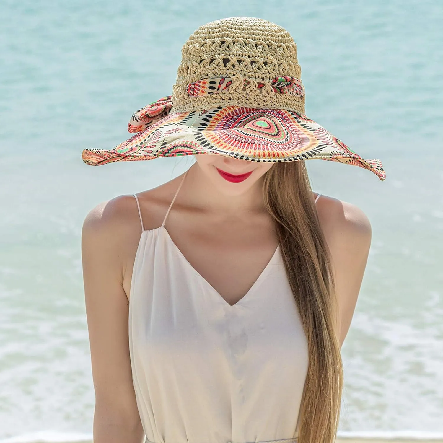 Women's Sun Visor Hats Womens Beach Sun Straw Hat Wide Brim Cap Foldable Packable Beach Hat for Summer Hats