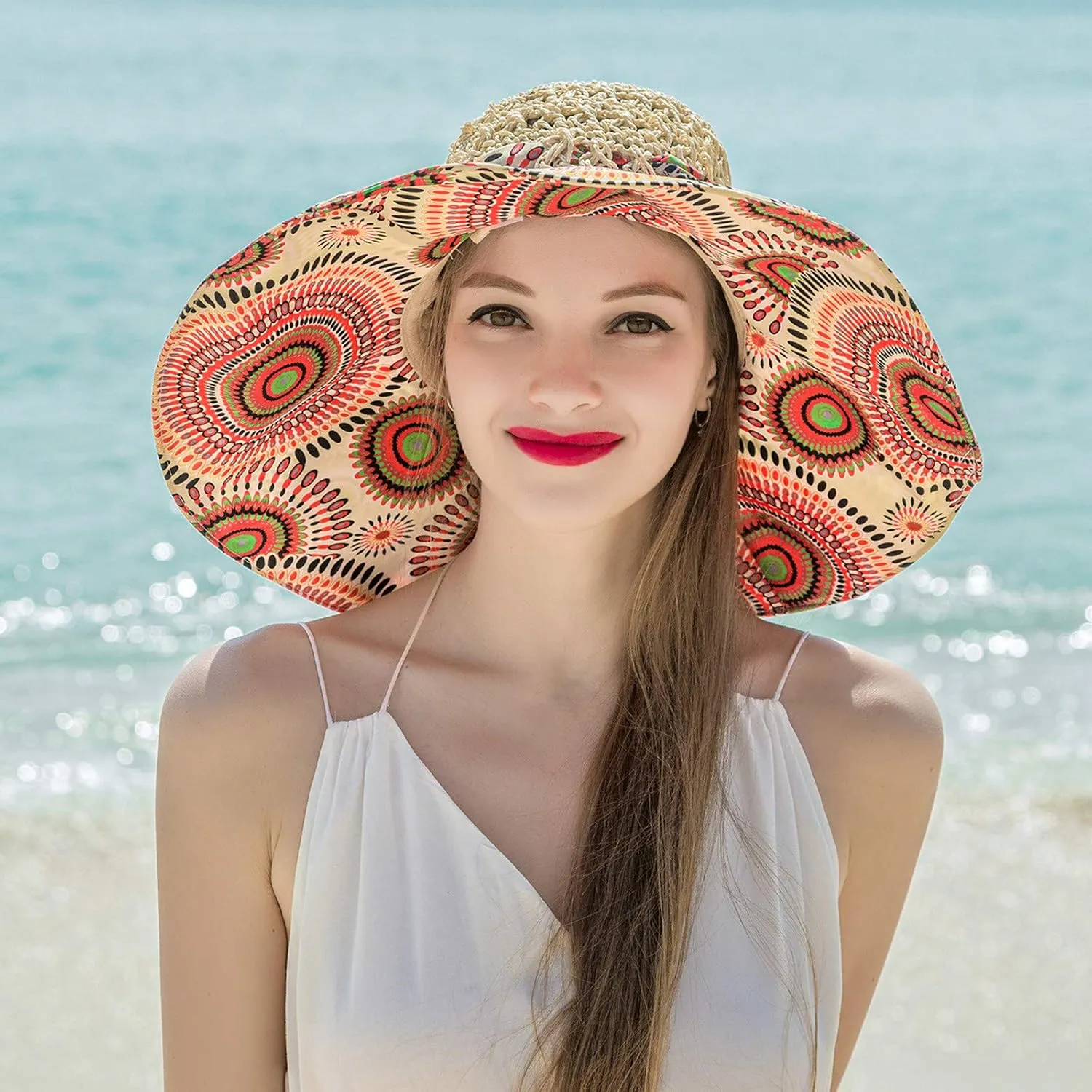 Women's Sun Visor Hats Womens Beach Sun Straw Hat Wide Brim Cap Foldable Packable Beach Hat for Summer Hats