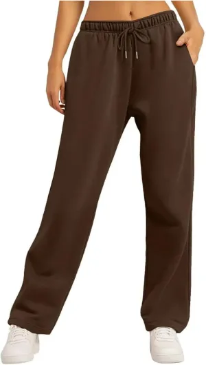Women's Wide Leg Sweatpants Fleece Lined Baggy Straight Leg Lounge Pants Spring Fall Outfits Athletic Joggers