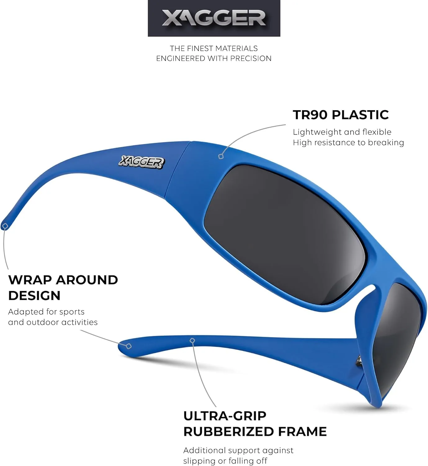 Xagger Sports Polarized Sunglasses for Men Wrap Around TR90 Frame Sun Glasses