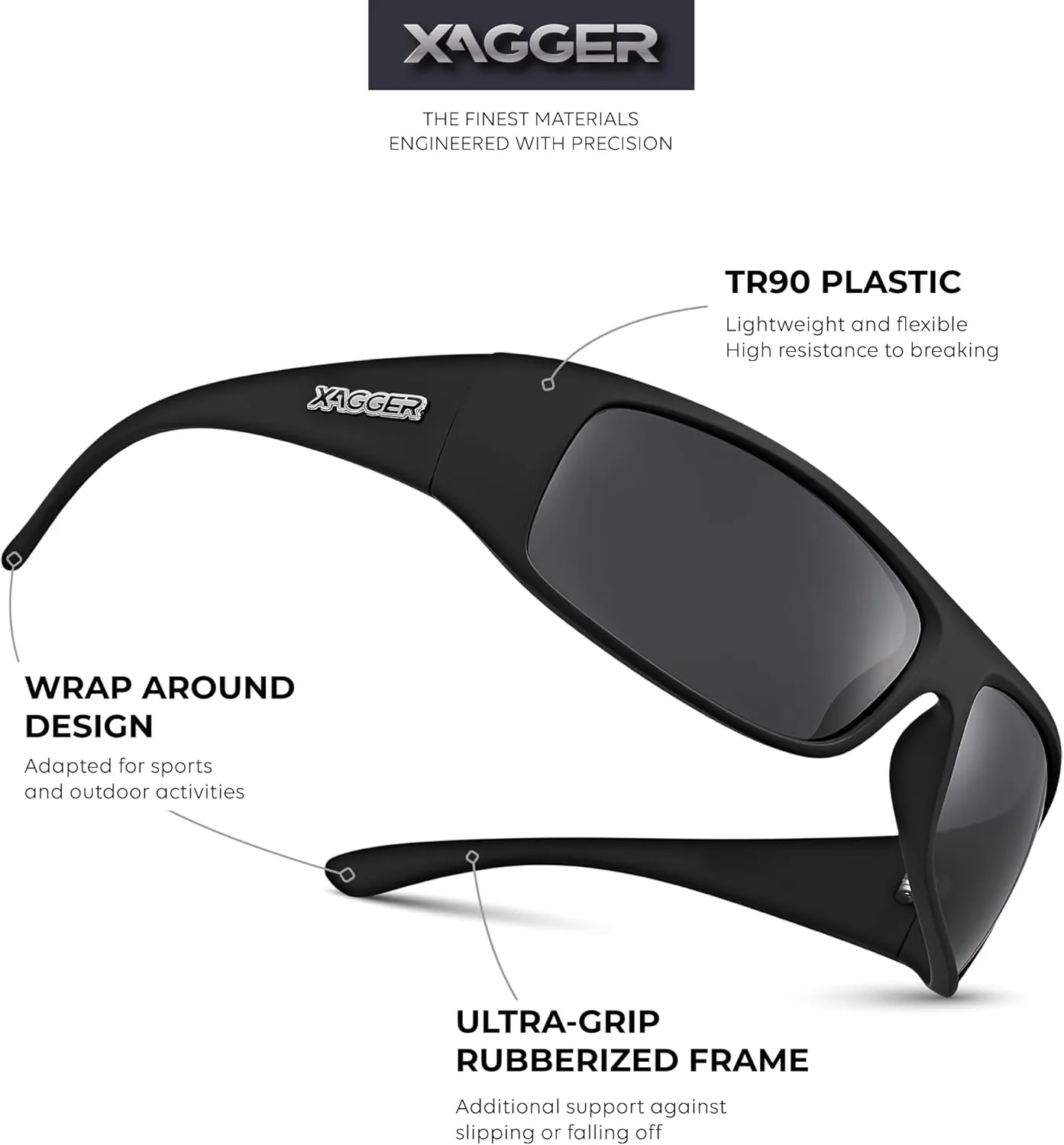 Xagger Sports Polarized Sunglasses for Men Wrap Around TR90 Frame Sun Glasses
