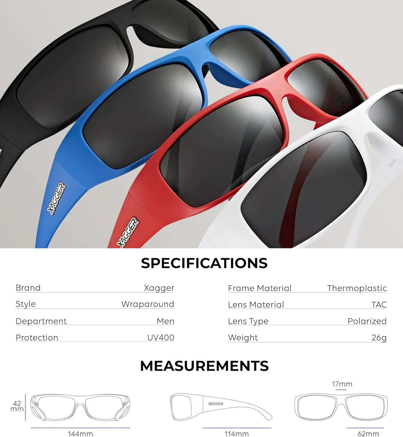 Xagger Sports Polarized Sunglasses for Men Wrap Around TR90 Frame Sun Glasses