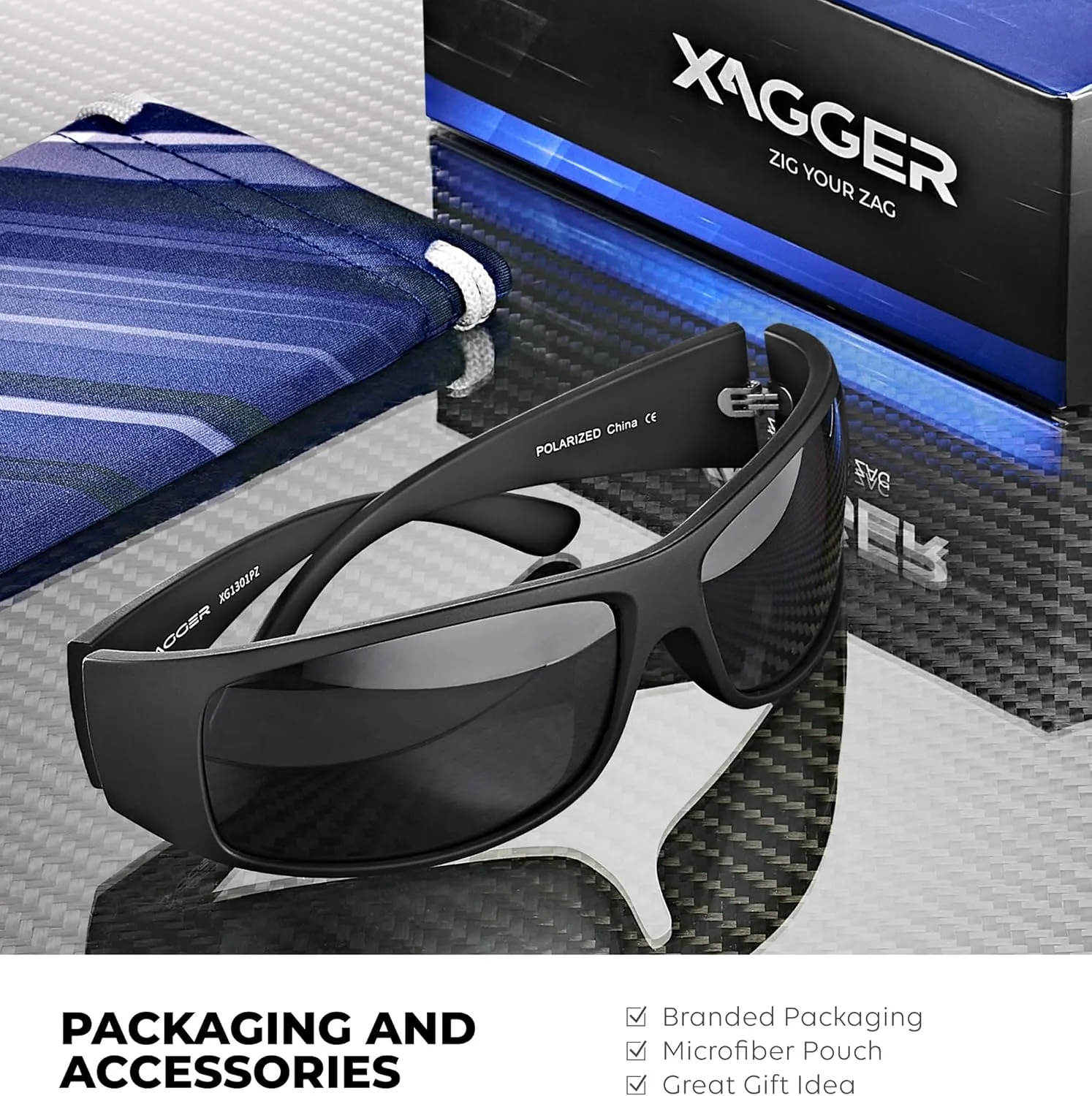 Xagger Sports Polarized Sunglasses for Men Wrap Around TR90 Frame Sun Glasses