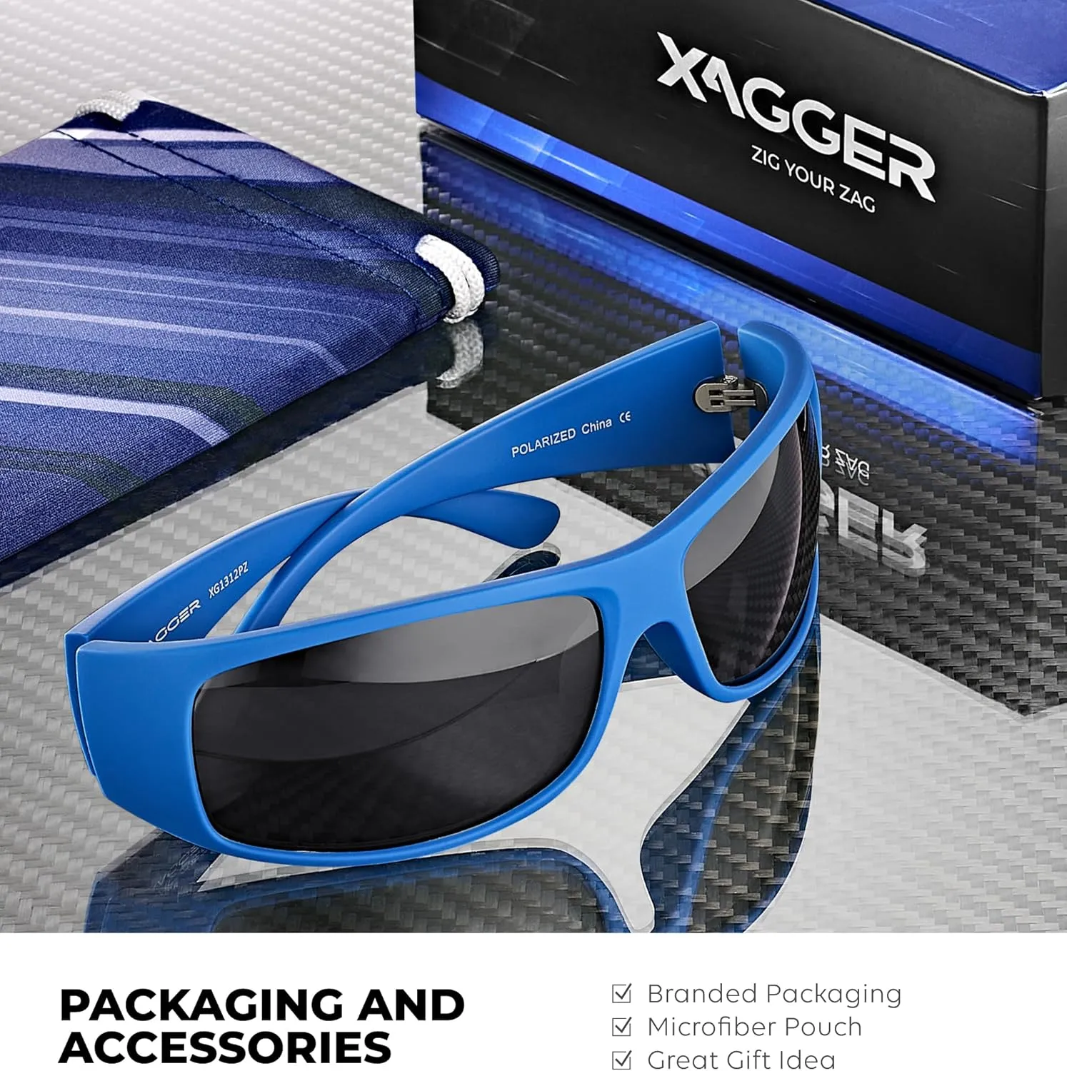 Xagger Sports Polarized Sunglasses for Men Wrap Around TR90 Frame Sun Glasses