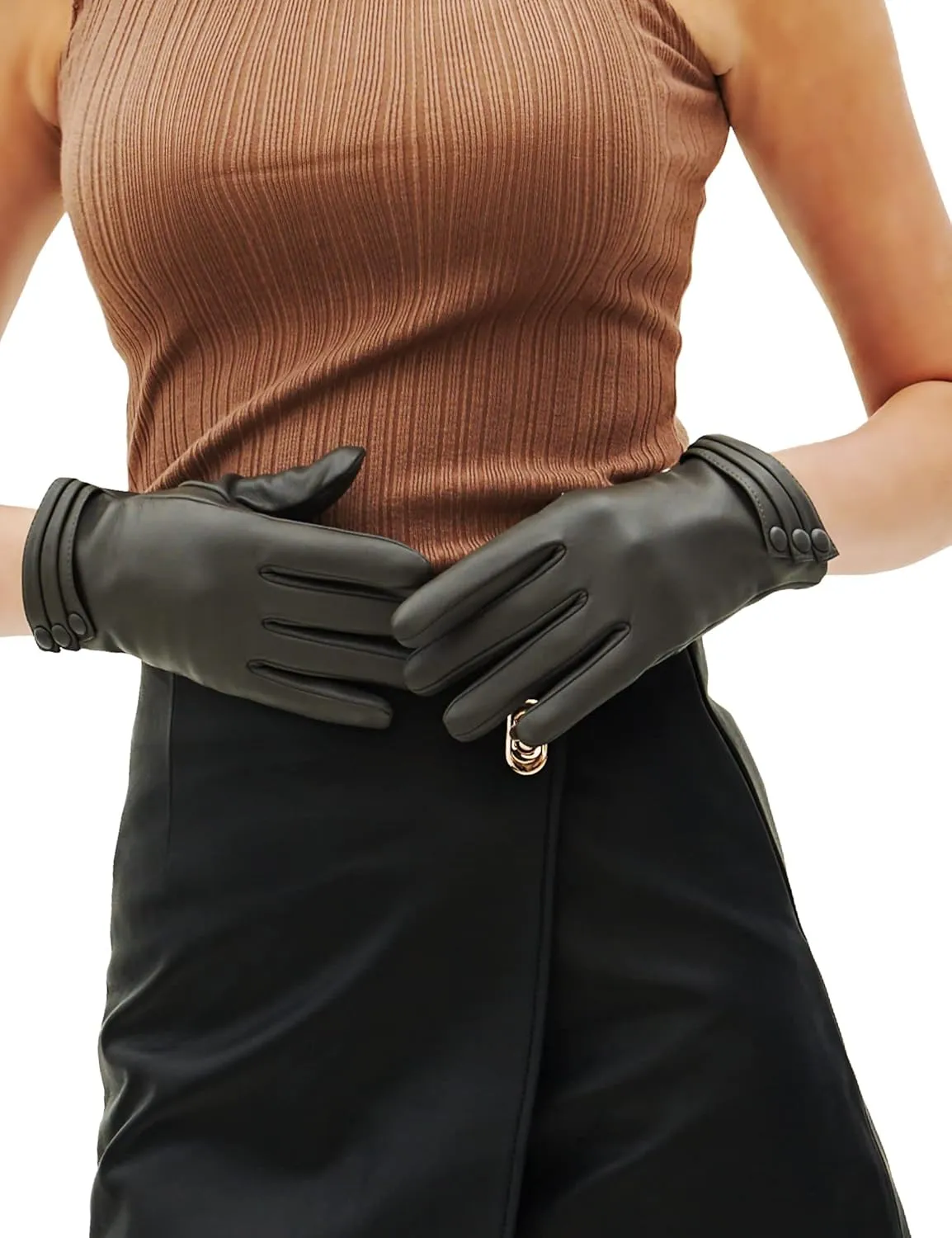 YISEVEN Women's Winter Driving Touchscreen Leather Gloves Wool Lined Buttoned Cuff