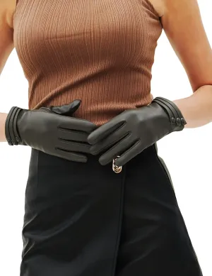 YISEVEN Women's Winter Driving Touchscreen Leather Gloves Wool Lined Buttoned Cuff