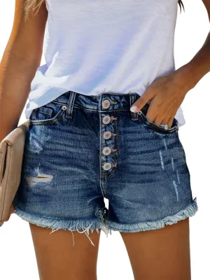 ZOLUCKY Women's Casual Summer Denim Shorts Mid Waisted Stretchy Ripped Jean Shorts with Pockets